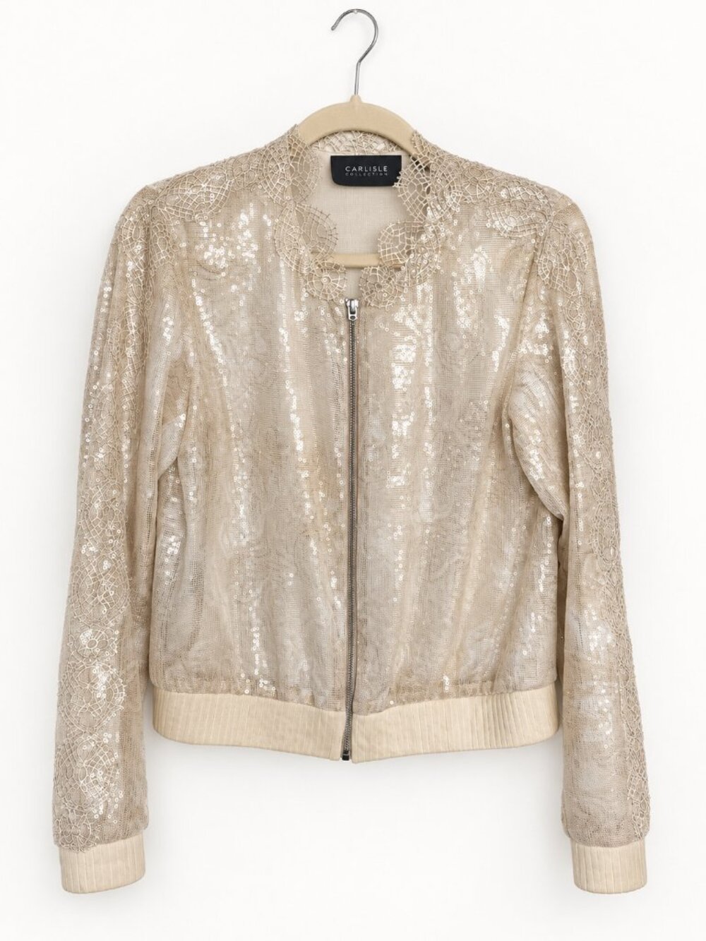 Carlisle Ivory Sequin Lace Zip Jacket Size 4